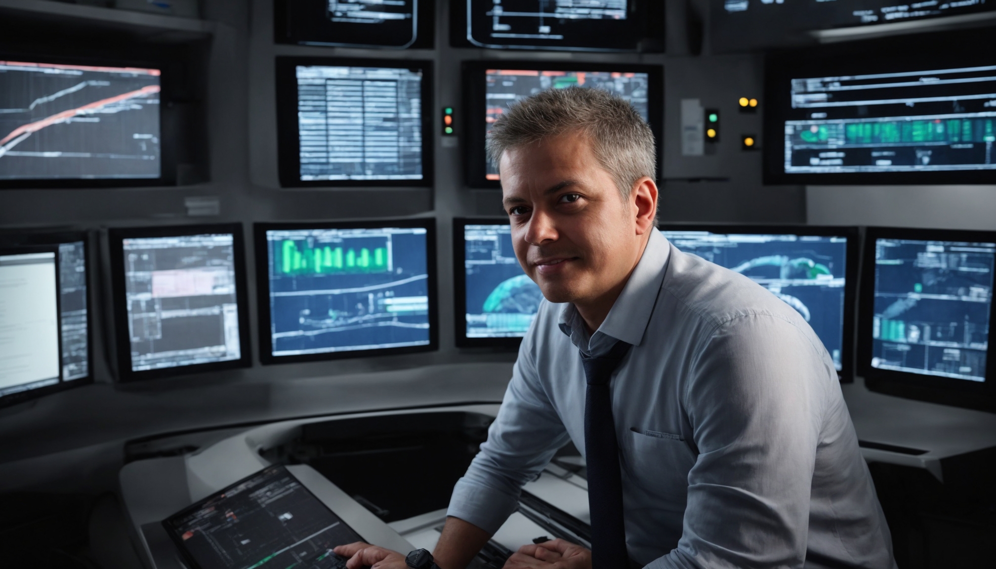 Logistics professional working with digital shipping control center