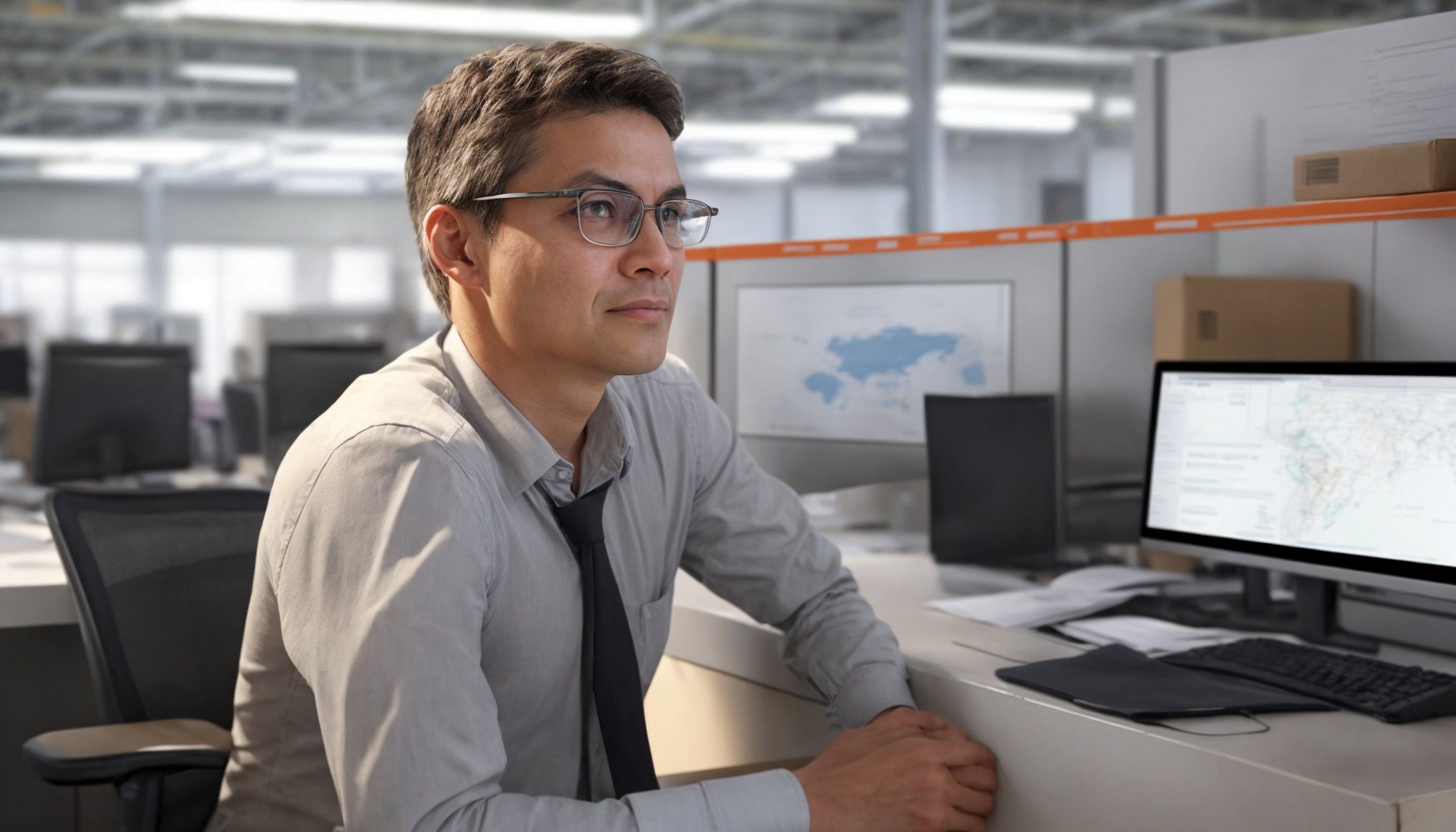 Logistics manager reviewing trusted cargo site dashboard with real-time freight tracking